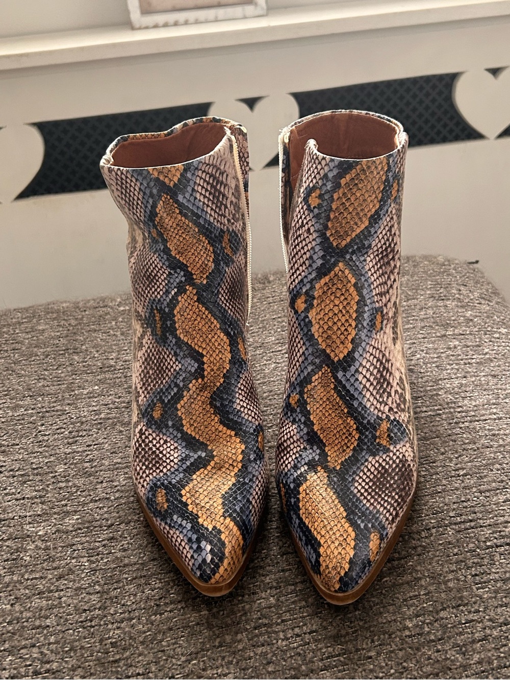 Madden Girl Snake-Print Pointed Ankle Boots - Brown, Black,Blue, Cream
